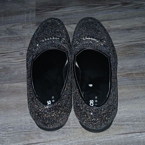  DESIGN loafers in black glitter with snaffle detail  Sz 10W 10 Wide main image 5